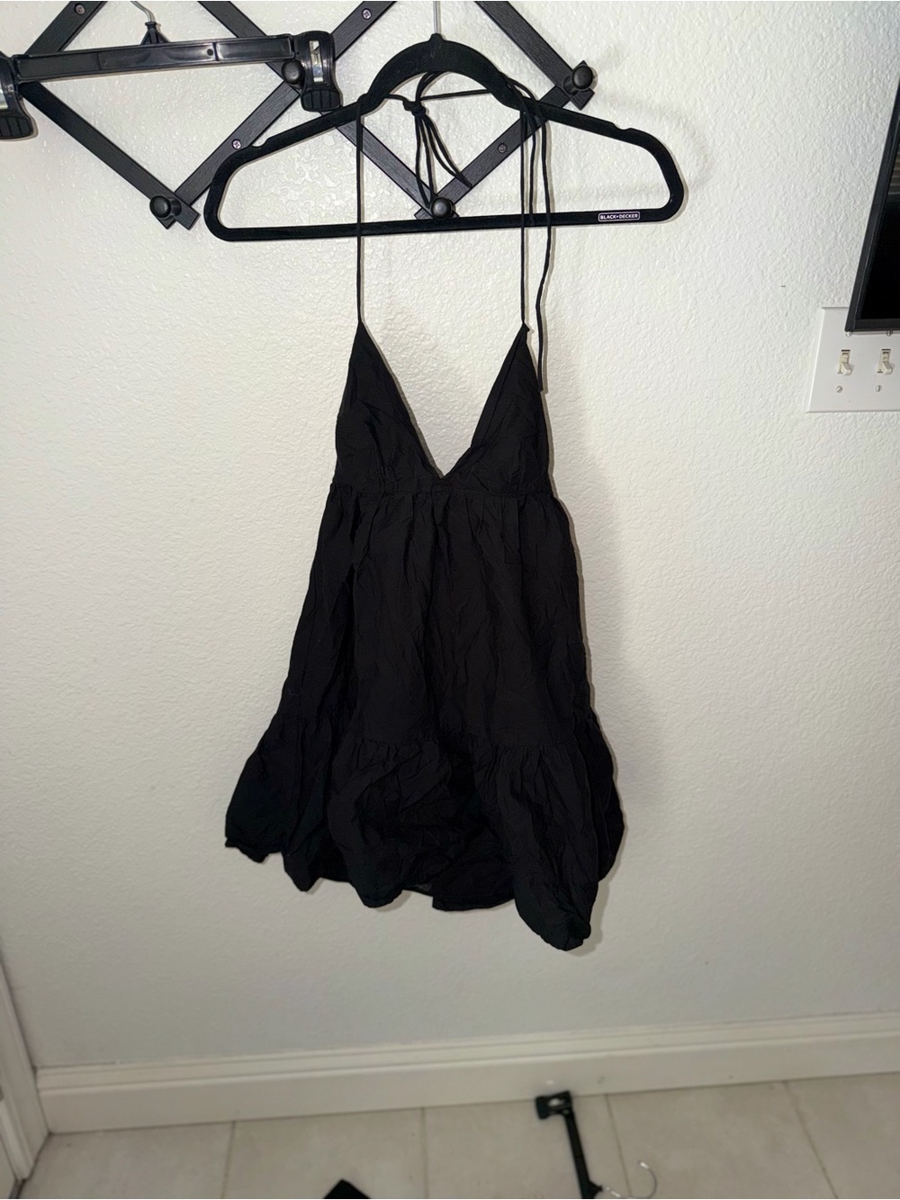 Zara Black Tie-Shoulder Tiered Mini Dress - Picture 2 of 5